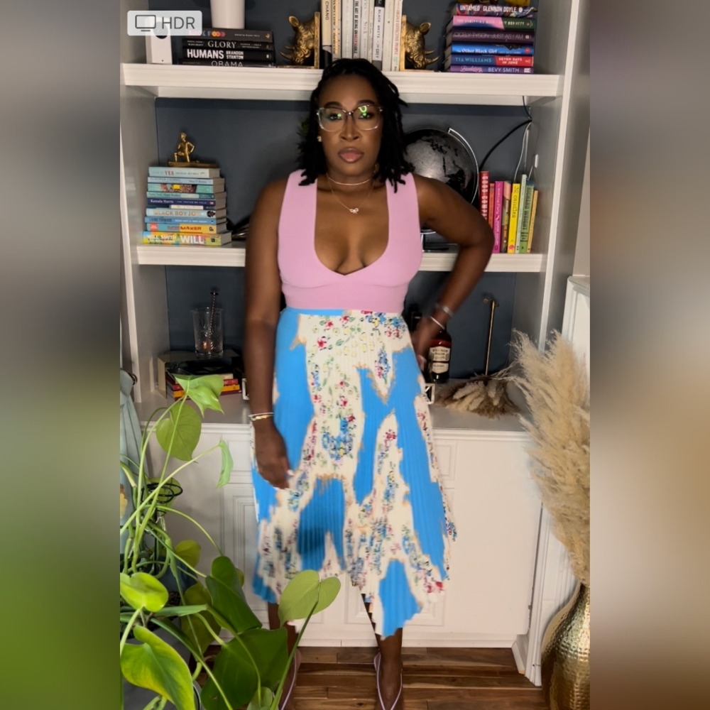 Tory Burch Blue and White Floral Midi Skirt